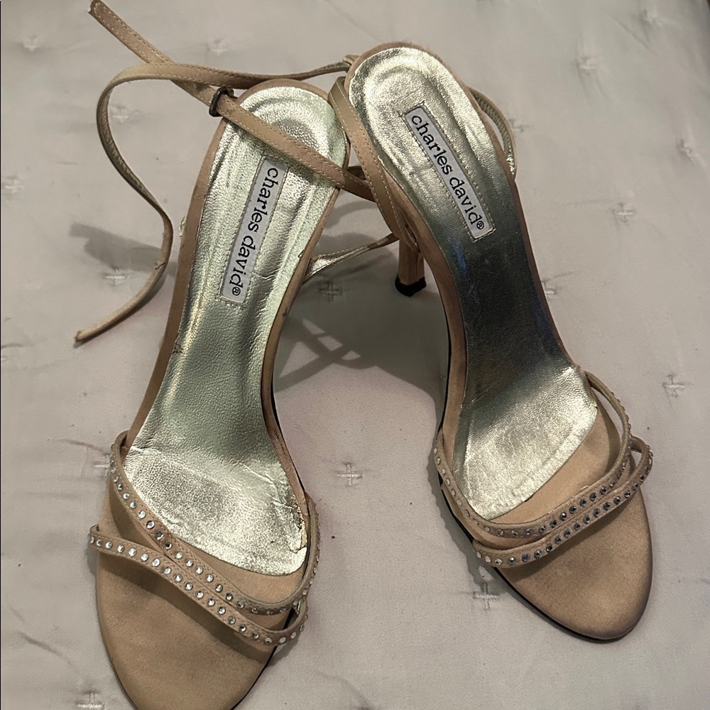 Charles David Tan Strappy Sandals with Rhinestones